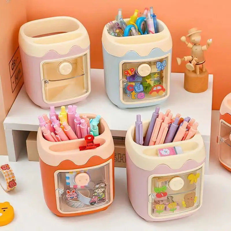 Creative Multi-grid Piggy Pen Holder Cute Girly Heart Student