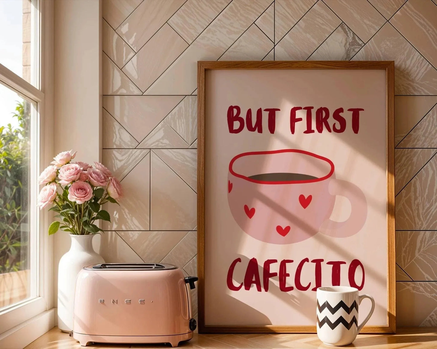But First Cafecito Quotation Canvas Print Minimalist Matcha Club Spanish Wall Art Poster for Modern Living Room Cafe Home Decor Peaceful Pleasures Health and Wellness CT604 50x70cm Unframed