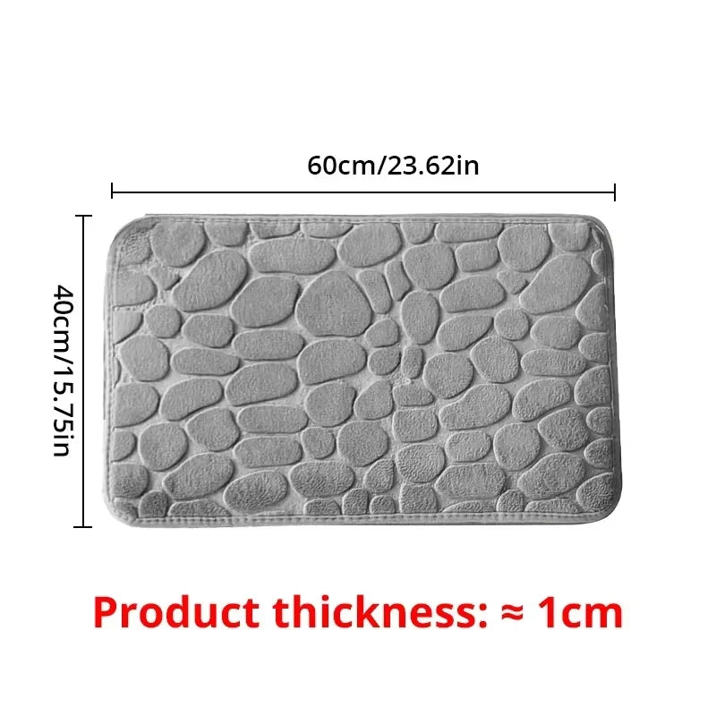 Pebble Embossed Floor Mat Bathroom Sponge Non Slip Water Absorbent Rug Household Dirt Resistant Easy Clean Cobblestone Bath Mat Peaceful Pleasures Health and Wellness