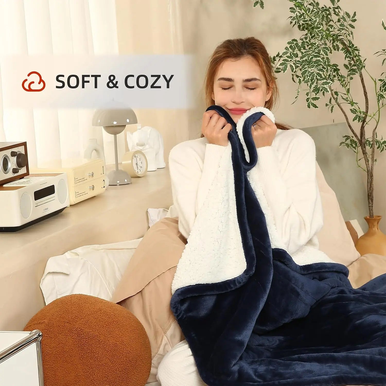 Twin Heated Blanket – 5 Heat Levels, Soft Sherpa, Navy Blue Electric Heated Blanket Peaceful Pleasures Health and Wellness