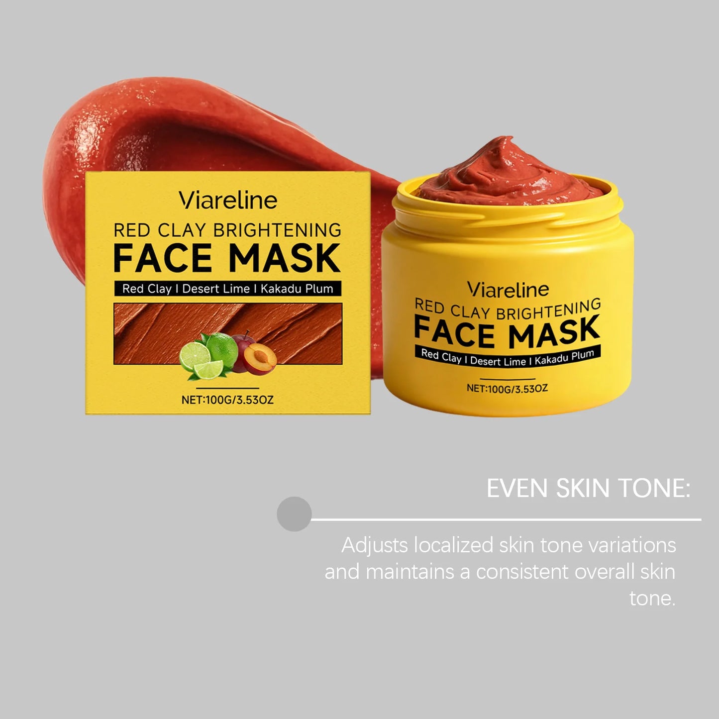 Viareline Red Clay Face Mask – Pore Tightening & Brightening