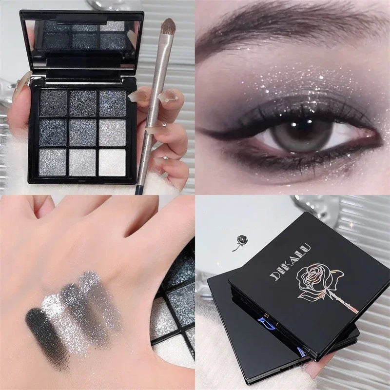 Punk Smoky 9-Color Eyeshadow Palette | Black Gray Glitter