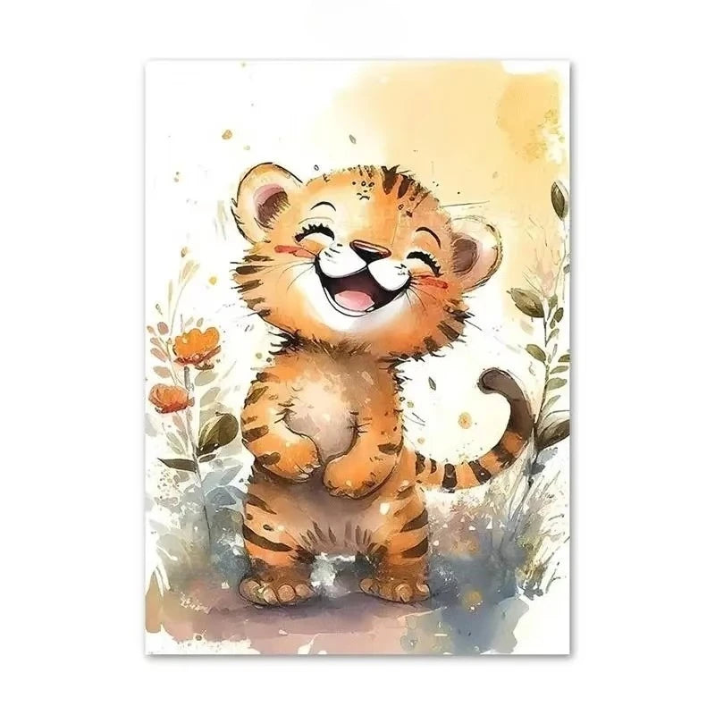 Funny Animal Bathroom Canvas Wall Art | Zebra Giraffe Tiger