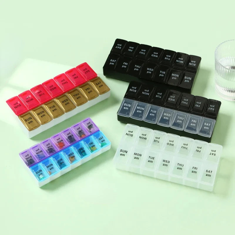 New Weekly Portable Travel Pill Cases Box 7 Days Organizer 14 Grids Pills Container Storage Tablets Vitamins Medicine Fish Oils Peaceful Pleasures Health and Wellness