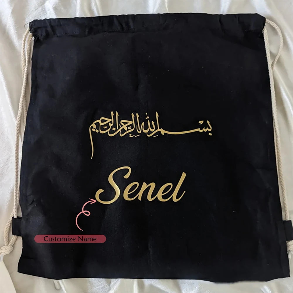 Personalized Arabic Bismillah bag Muslim Islamic Ramadan Kareem Pilgrimage Souvenirs Travel eid hajj umrah mubarak Quran gift Peaceful Pleasures Health and Wellness custom name message us the name 34x43cm