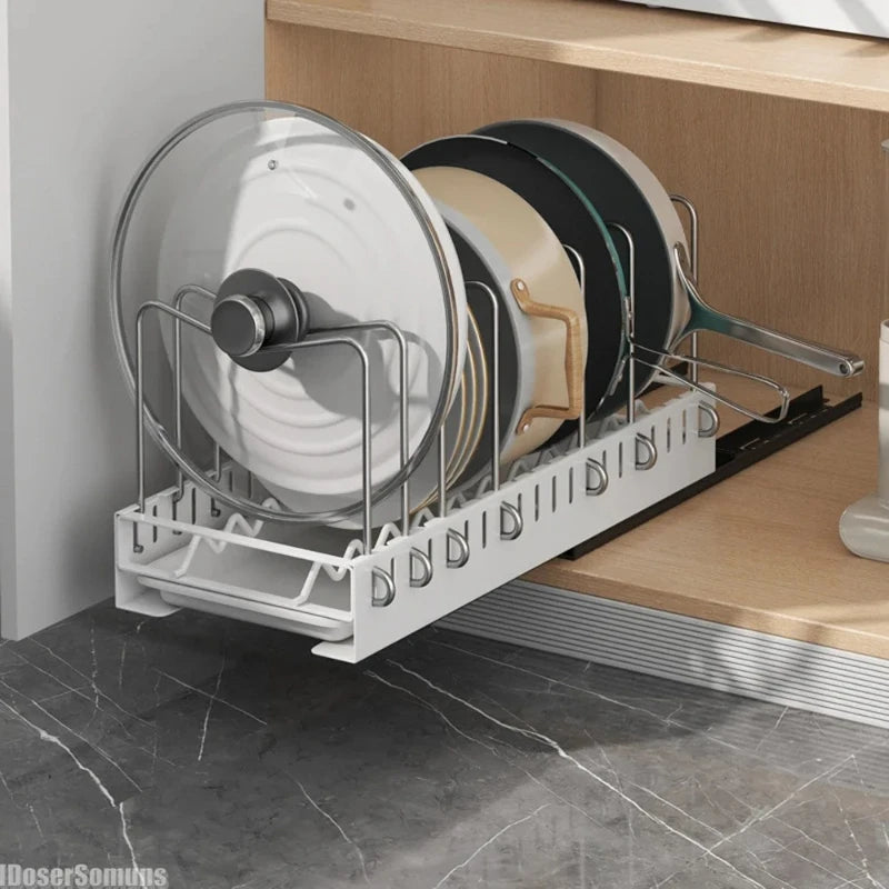 Metal Storage Rack In The Cabinet Pot Cover Under The Sink Pull-out Pot Rack Chopping Board Separate Storage Holders Kitchen Peaceful Pleasures Health and Wellness