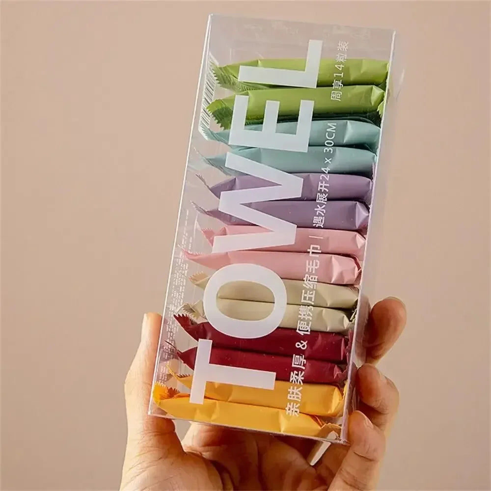 14-Pack Disposable Compressed Travel Towels for Face & Body Disposable Compressed Towel Peaceful Pleasures Health and Wellness