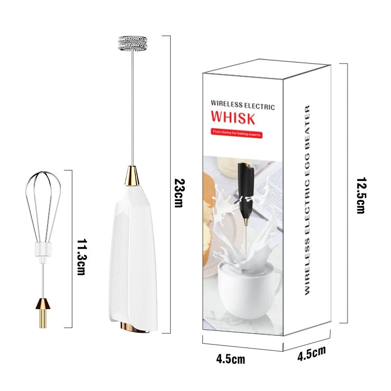 3-in-1 Wireless Electric Milk Frother Handheld Coffee Foam Maker Battery Powered Fast 15s Frothing Suitable For Lattes Peaceful Pleasures Health and Wellness White 2-in-1