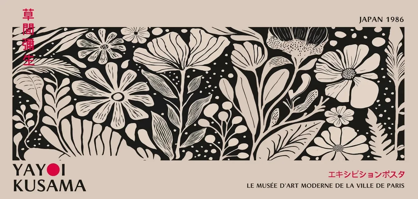 Abstract Yayoi Kusama Flower Japanese Exhibition Art Poster Vintage Print Canvas Painting Modern Room Wall Home Decor cuadros Peaceful Pleasures Health and Wellness 13 50x100cm