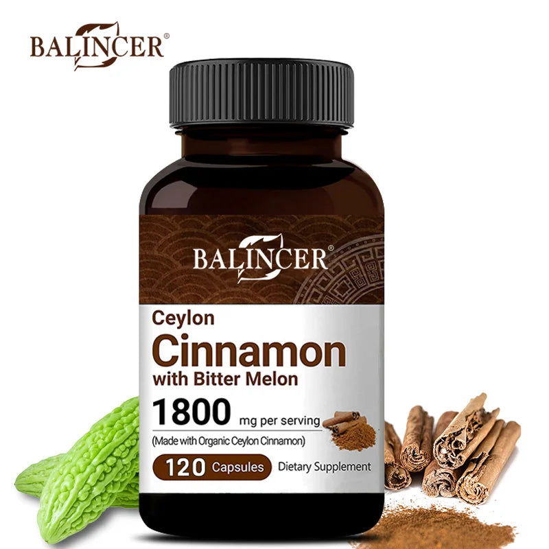 Balincer Ceylon Cinnamon 1800mg Capsules + Bitter Melon - Heart, Blood Sugar Health, Antioxidant & Joint Support, 30/60/120 Caps Peaceful Pleasures Health and Wellness