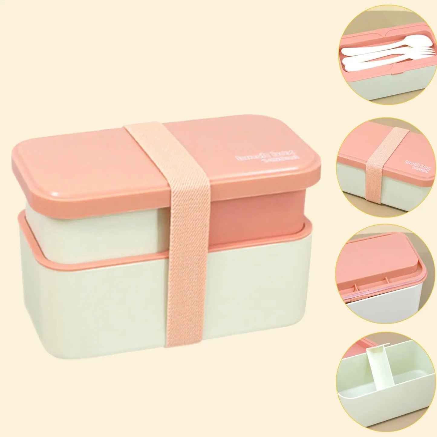 Lunch Containers 1450ml Dishwasher Safe Bowl 2-TierMeal Prep Lunch Box With Utensil Set And Sealing Strap For Work College Peaceful Pleasures Health and Wellness