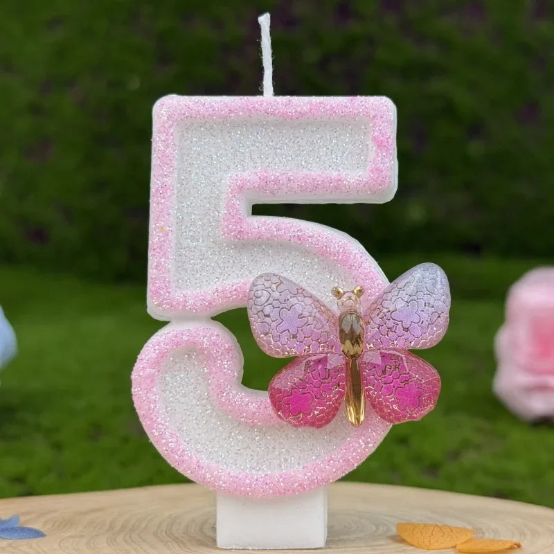 Number 1-9 Birthday Candle Cake Topper Colours Creative Candle Cute Pink Butterfly Digital Candle Birthday Wedding Party Decor Peaceful Pleasures Health and Wellness 5