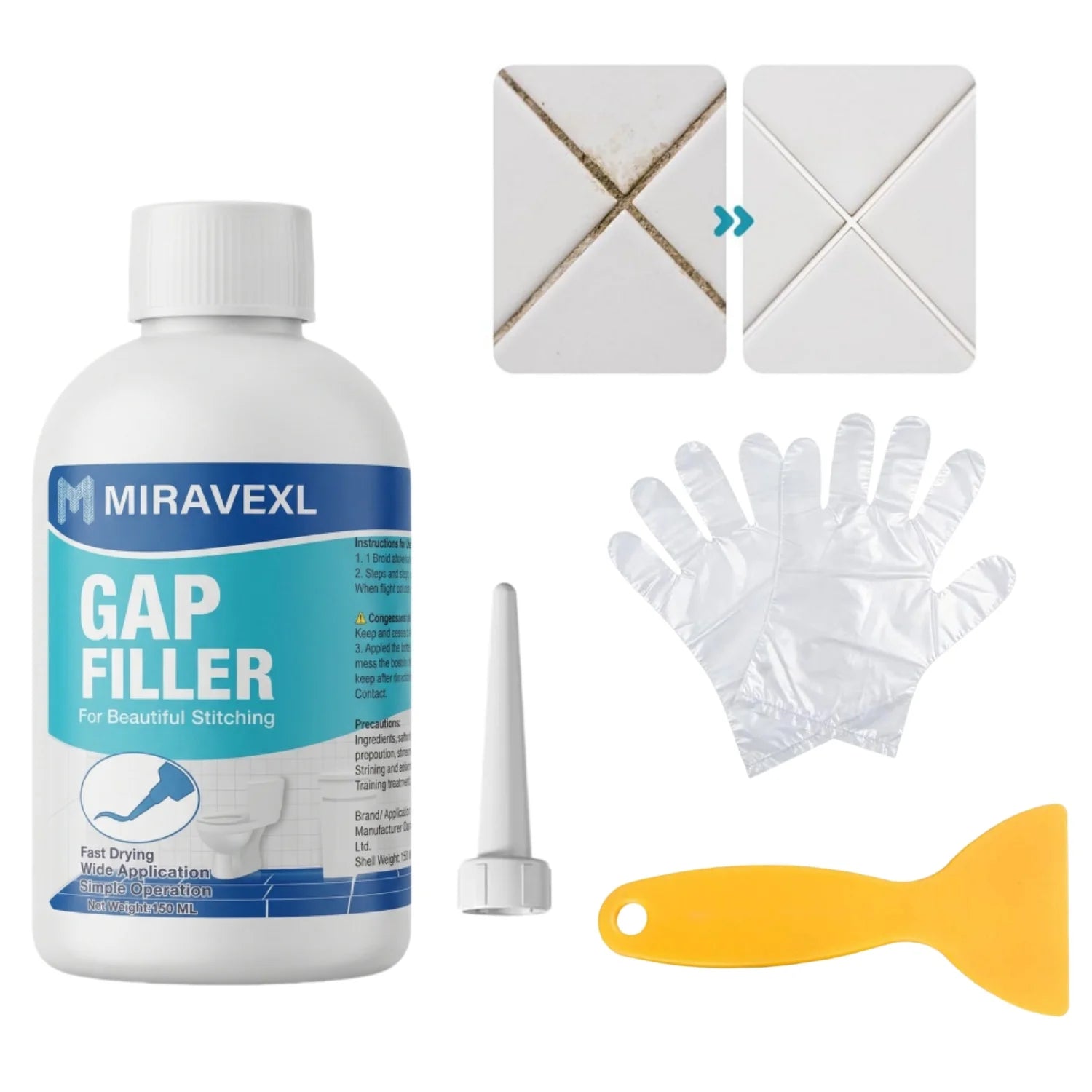 MIRAVEXL White Tile Grout Repair Kit Waterproof Shower Grout Filler Fast Drying Restore Tile Joints Bathroom Kitchen Tools Peaceful Pleasures Health and Wellness