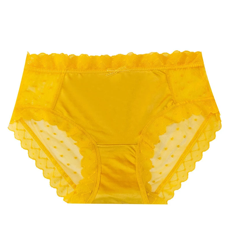 Women's Mid-Waist Mesh Breathable Cotton Crotch Panties
