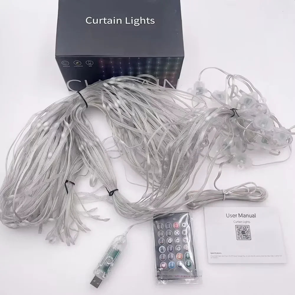 Smart RGB LED Curtain Lights | Bluetooth App, 400 LEDs, USB