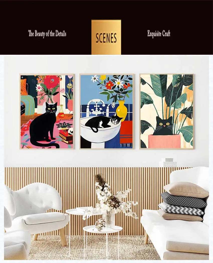 Funny Black Cat Toilet Canvas Wall Art | Bathroom Decor