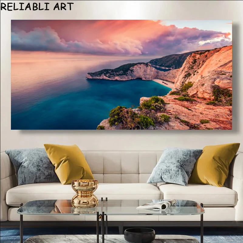 Sunset Beach Large Canvas Wall Art | Landscape Poster No Frame