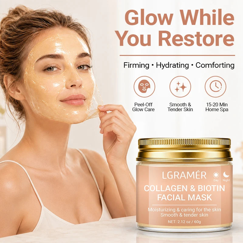 Collagen & Biotin Day Night Mask, Intense Moisturizing Hydration, Smooth Rough Skin, Make Skin Tender Soft & Glowing Facial Care Peaceful Pleasures Health and Wellness