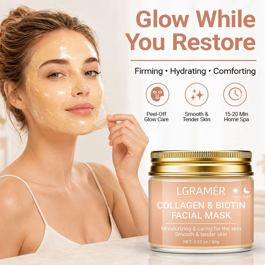 Collagen & Biotin Day Night Mask, Intense Moisturizing Hydration, Smooth Rough Skin, Make Skin Tender Soft & Glowing Facial Care Peaceful Pleasures Health and Wellness