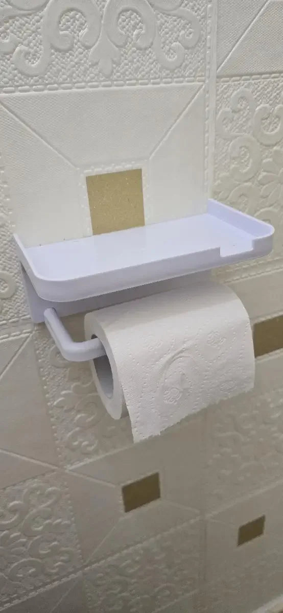 Wall-Mount Plastic Toilet Paper Holder & Storage Rack