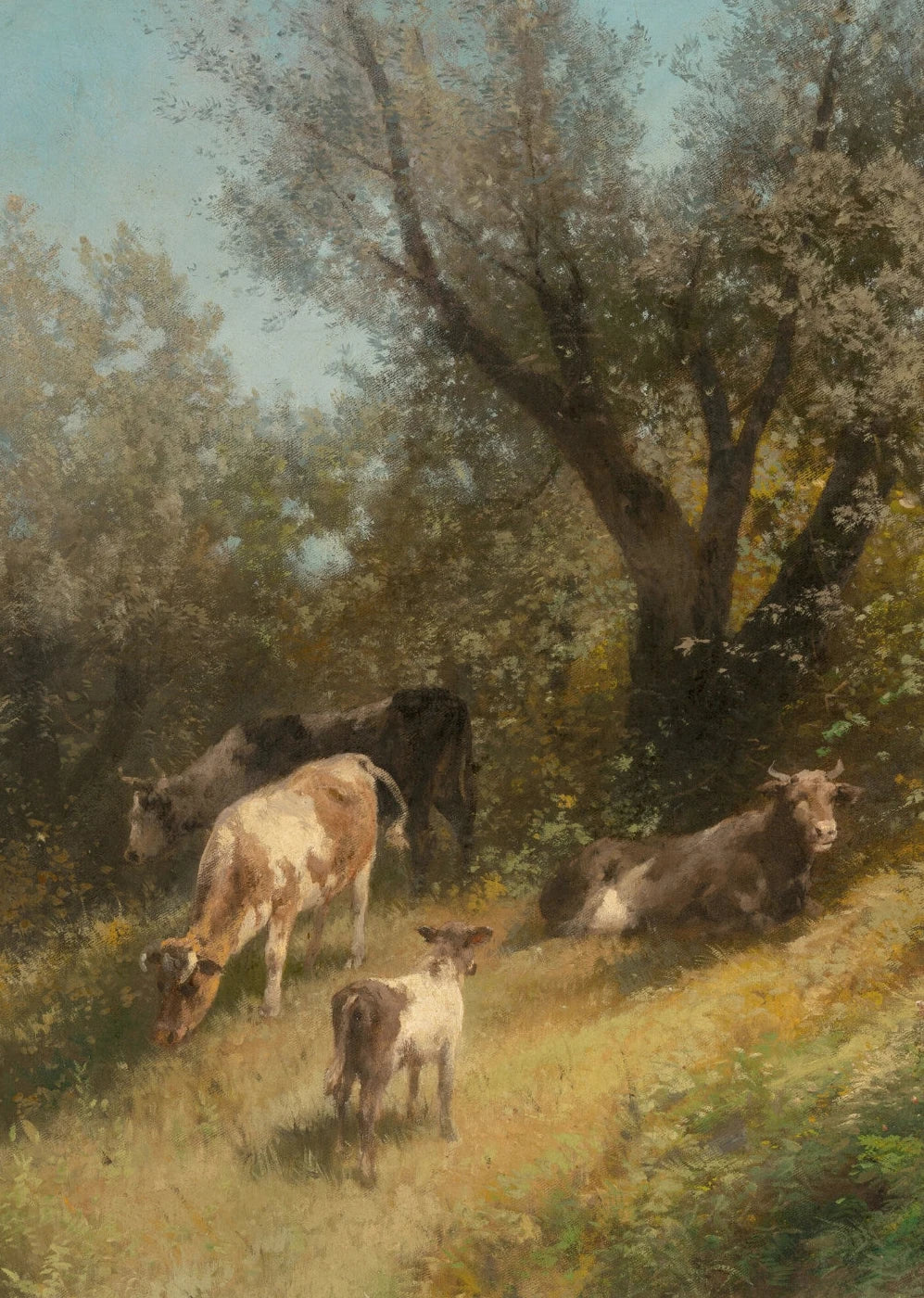 Vintage Rural Antique Animals Poster Cows in The Forest and Pasture Canvas Painting Farmhouse Wall Art Picture Office Home Decor Peaceful Pleasures Health and Wellness 4 20x30cm Unframed