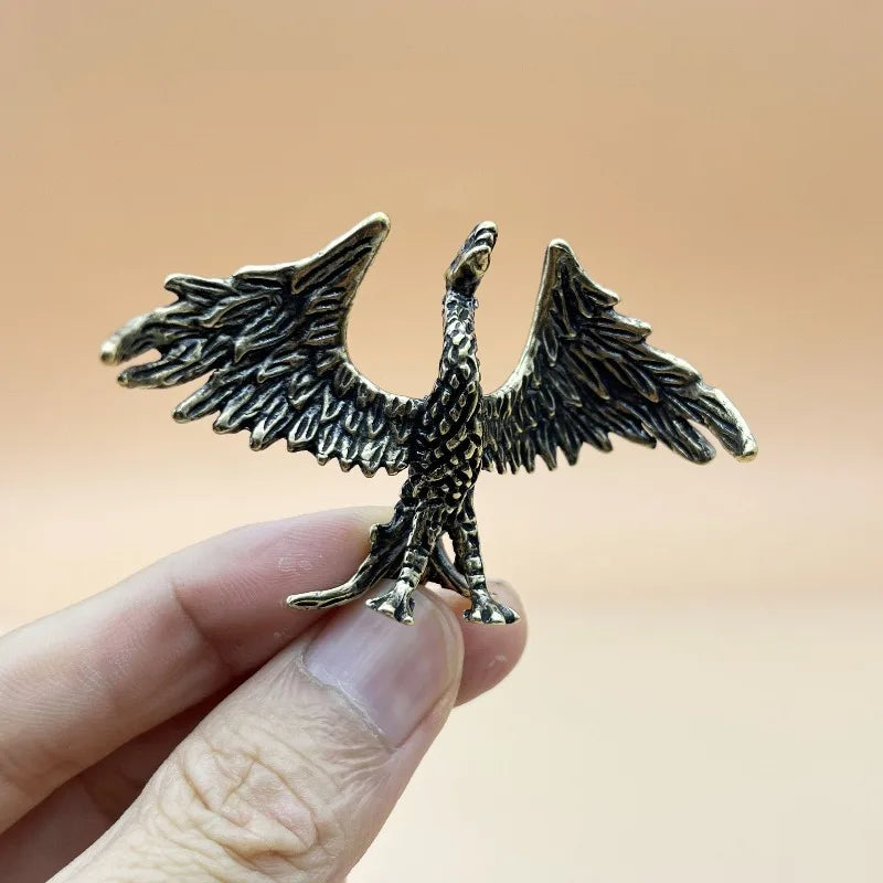 Retro Solid Brass Creative Crafts Soaring Phoenix Figurines Miniature Funny Decor Craft Collection Desktop Ornaments Home Decor Peaceful Pleasures Health and Wellness