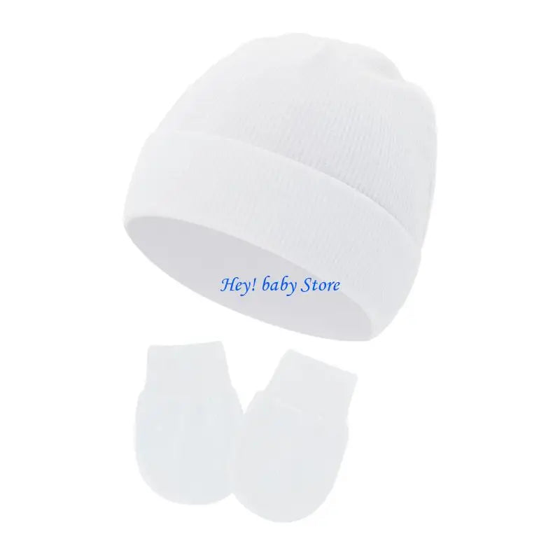Newborn Baby Bonnet Hat & Anti-Scratch Mittens Set | Cotton