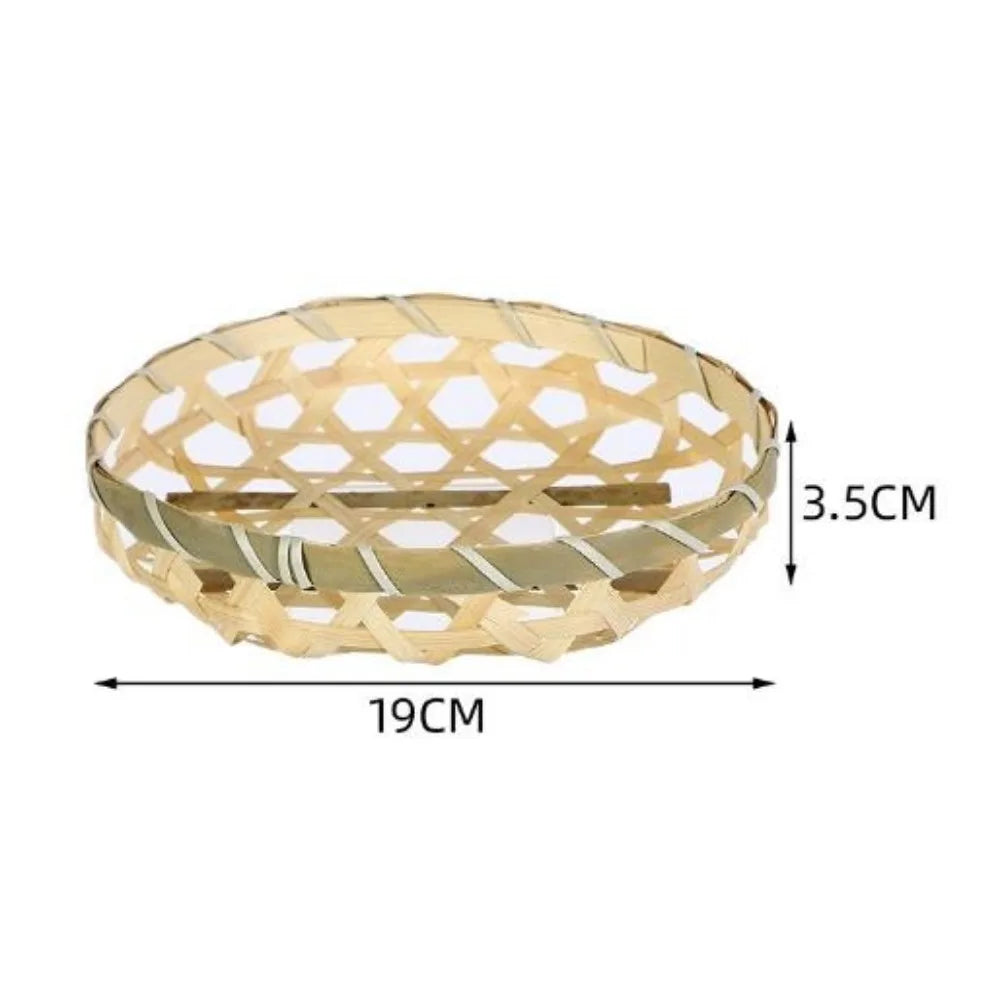 High Quality DIY Handmade Weaving Bamboo Basket Round 4 Styles Rice Fruit Bread Basket Kitchen Storage Basket Daily Use Storage Peaceful Pleasures Health and Wellness 19-3.5cm