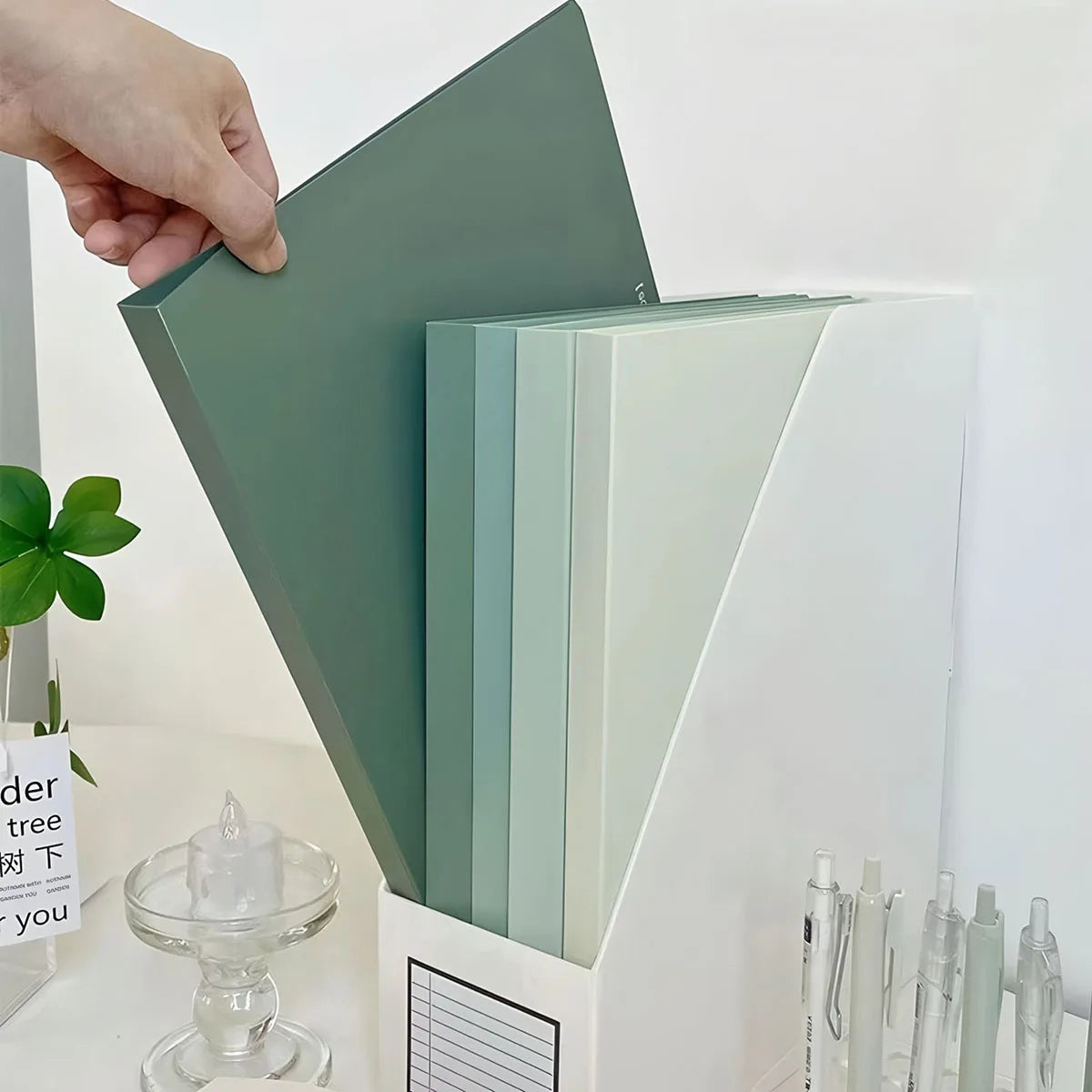 A4 Data Book Green Gradient Color Folder Student Exam Paper Storage Book Large Capacity 30 Pages Practical Office Supplies New Peaceful Pleasures Health and Wellness