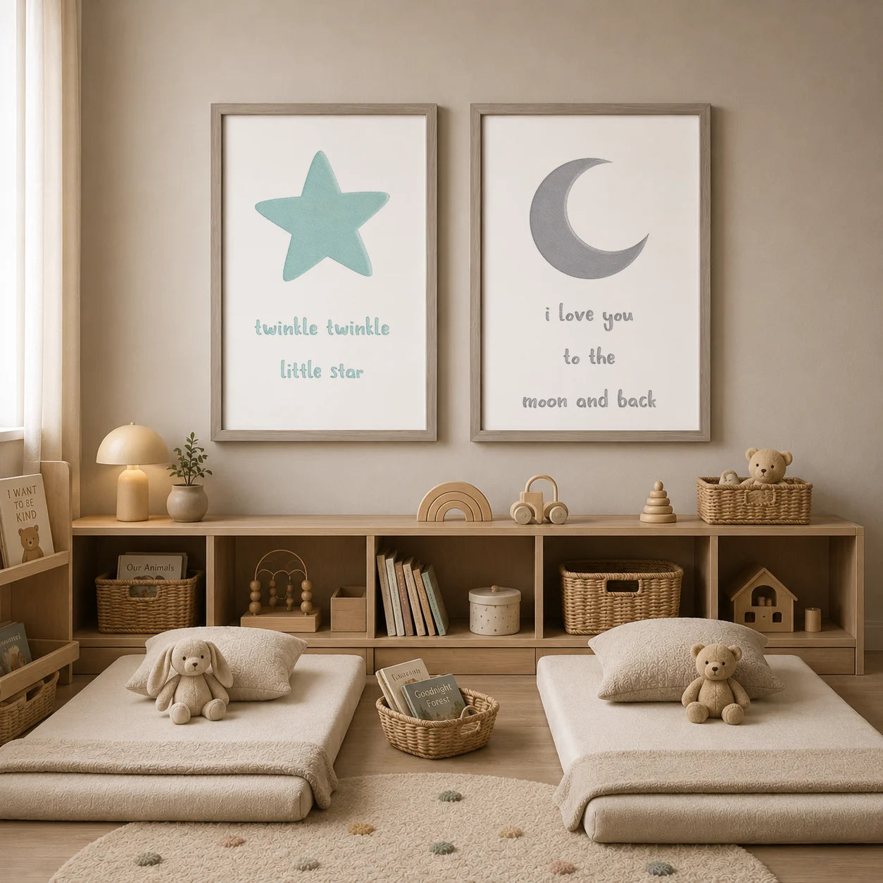 Nordic Nursery Canvas Wall Art | Moon Star Cloud Kids' Decor Nursery Canvas Print Peaceful Pleasures Health and Wellness