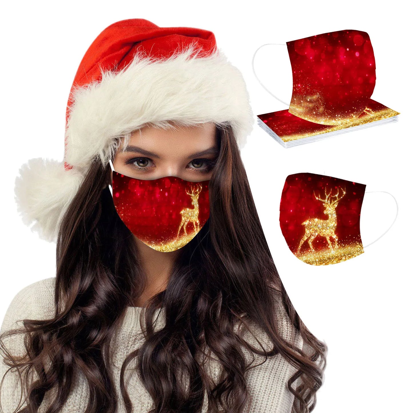 10-Pack Christmas Disposable Face Masks – 3-Ply Earloop Adult