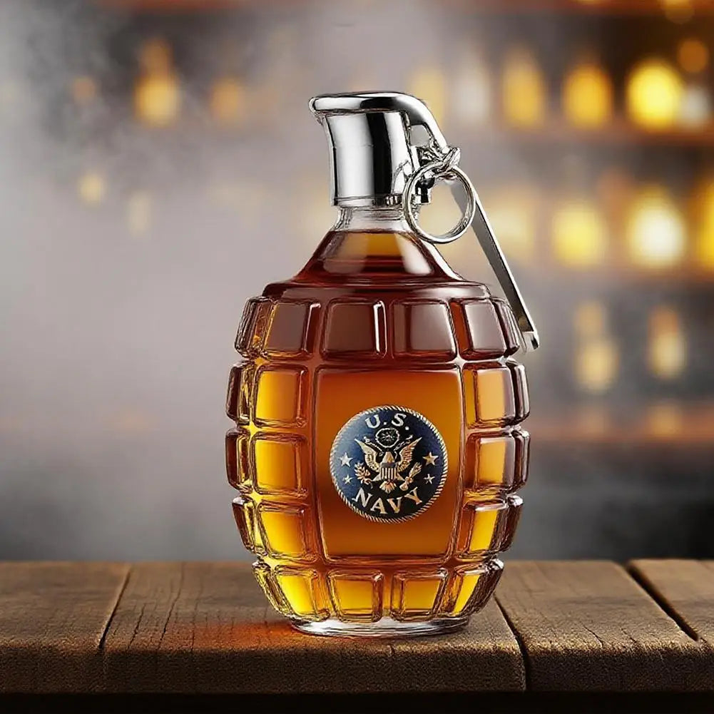 Military Hand Grenade Whiskey Bottle | Veteran Gift Glass Novelty Whiskey Bottle Peaceful Pleasures Health and Wellness