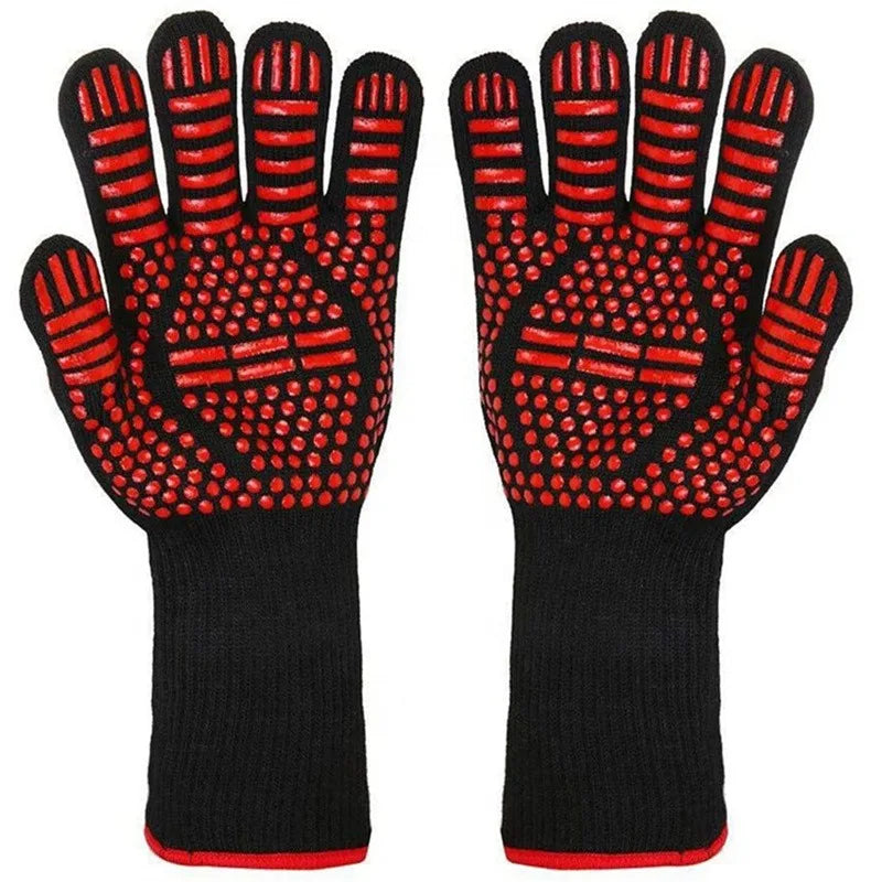 Heat Resistant BBQ Gloves Up to 932℉ Fireproof Oven Mitts with Anti Slip Grip for Grilling Baking Cooking Kitchen Safety Peaceful Pleasures Health and Wellness Red Men 130g