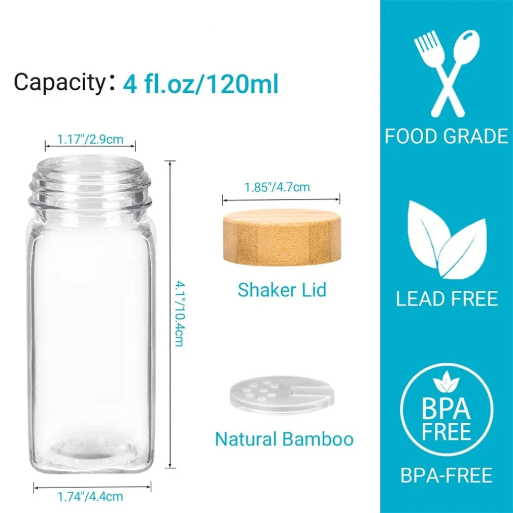 12-Piece Glass Spice Jars with Bamboo Lids, Labels & Funnel