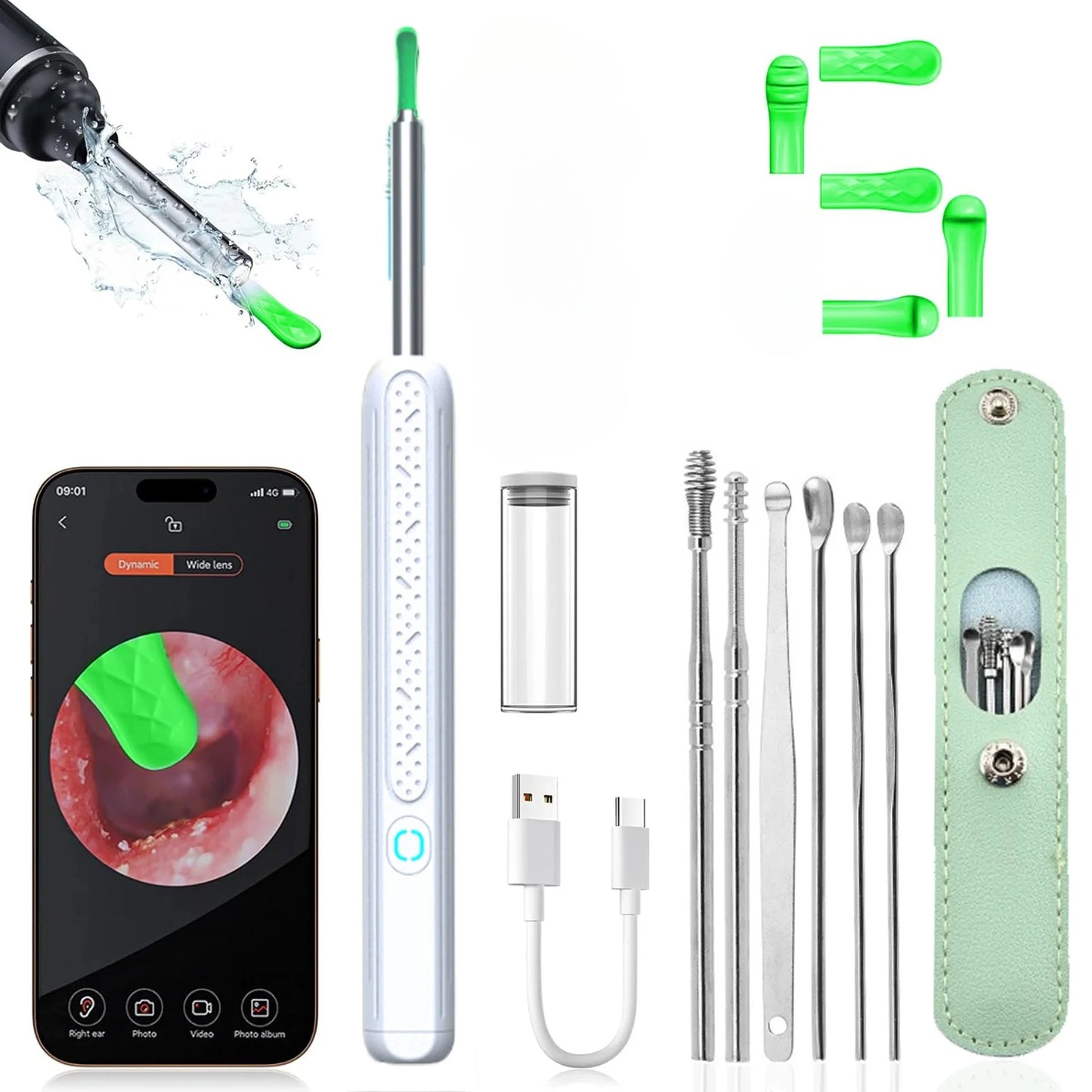 Ear Wax Removal with 6 Pcs Ear Set Ear Canal Cleaner with HD 1080P Camera Ear Cleaning Kit Otoscope for IOS & Android Peaceful Pleasures Health and Wellness NE3-C-White Set