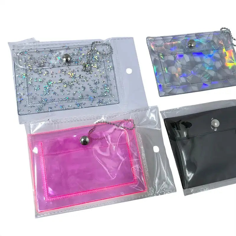 Clear PVC Star Glitter Card Holder Mini Coin Purse Keyring