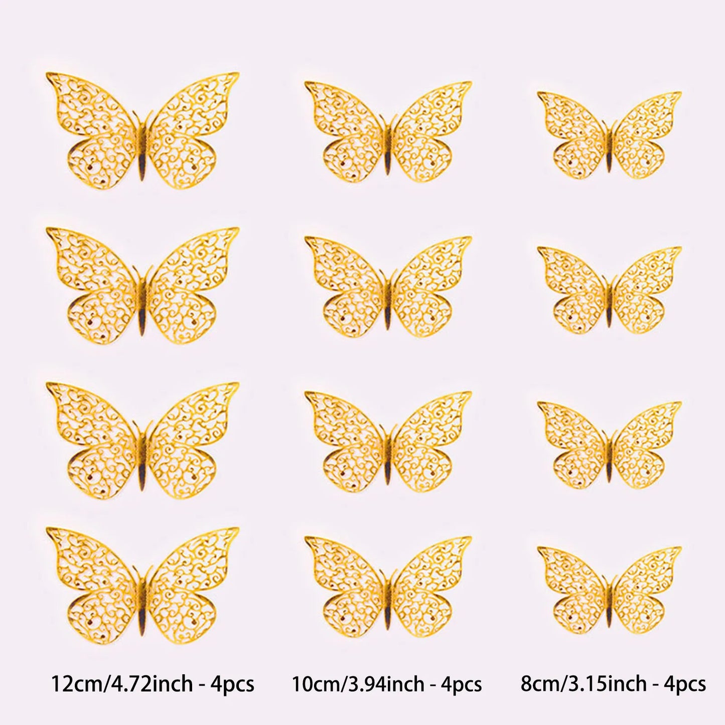 12-Piece 3D Butterfly Wall Stickers – Pink & Yellow Laser Decor