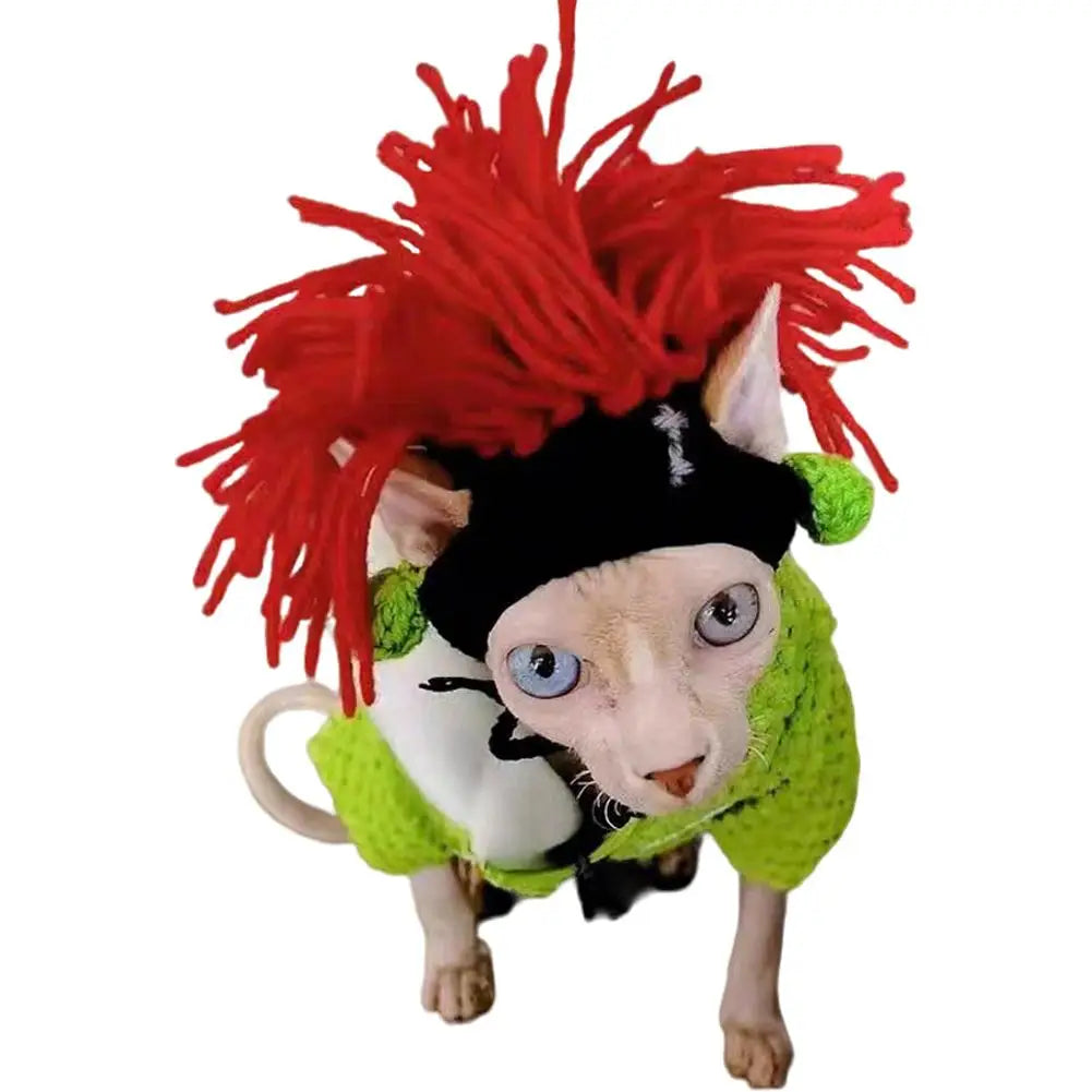 Funny Pet Hat Sphynx Devon Rex Cat Dog Headwear Punk Reggae Rock Style Cosplay Costume Decoration Accessory Peaceful Pleasures Health and Wellness M black