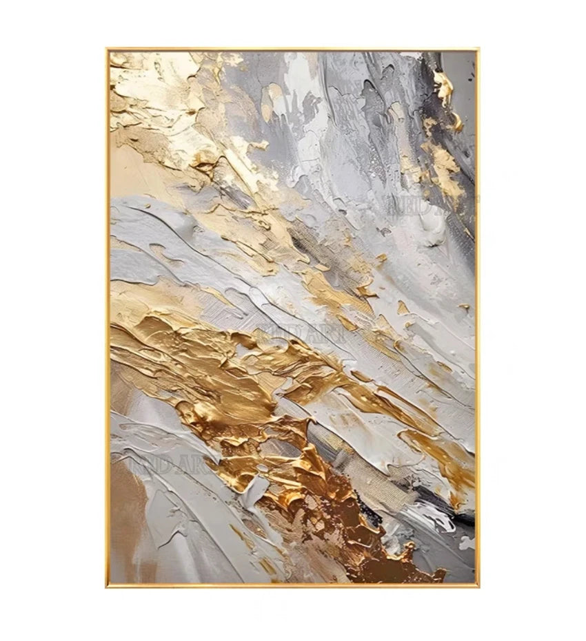 Large Abstract Golden Foil Canvas Wall Art | Bedroom Decor