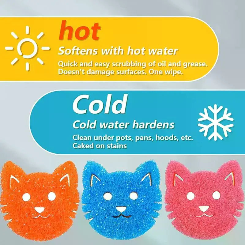 Heat-Sensing Cat Face Kitchen Sponge | Dish Scrubber Kitchen Dish Sponge Peaceful Pleasures Health and Wellness