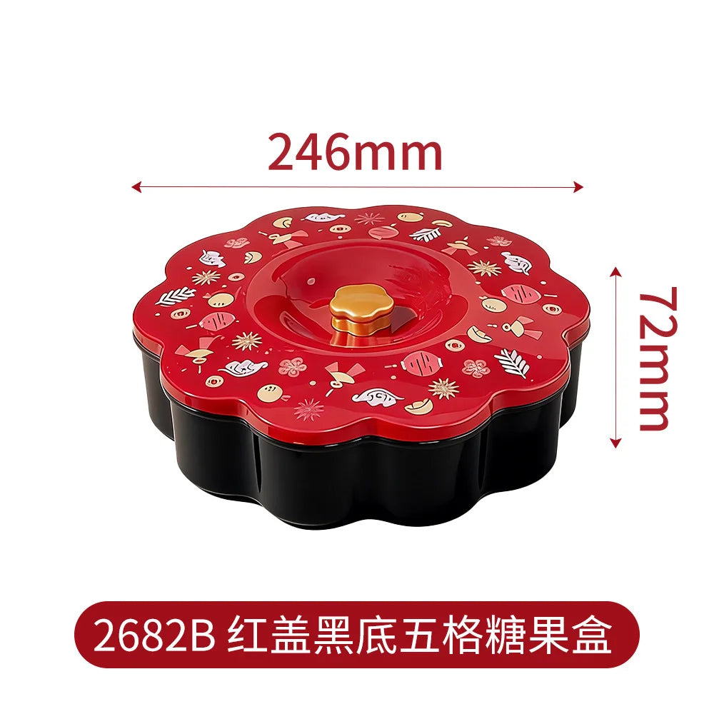 New year candy plate with lid new year fruit plate living room for home plastic snacks dried fruit storage box Peaceful Pleasures Health and Wellness C
