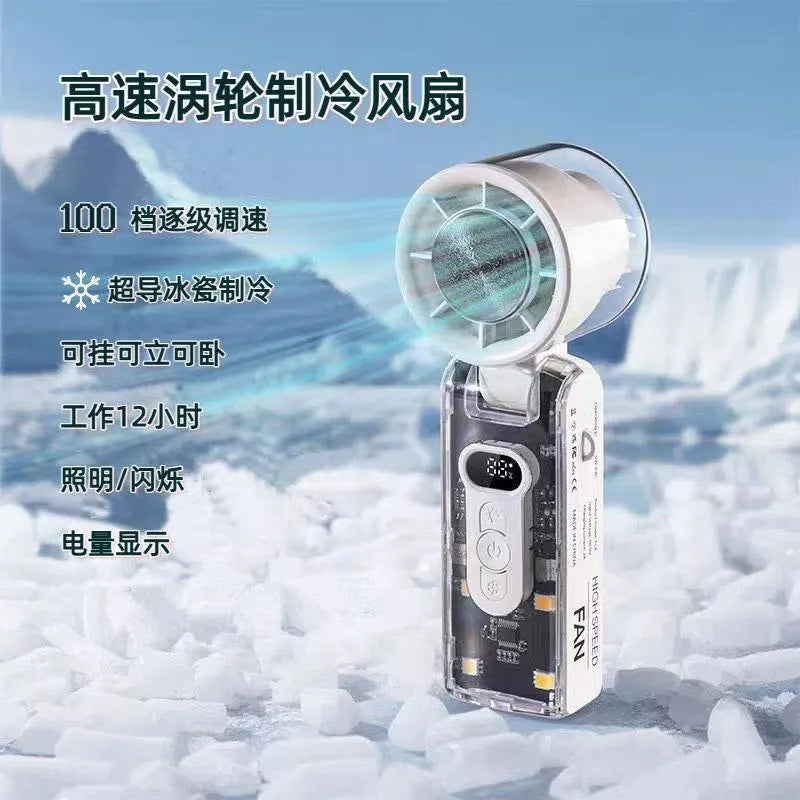 HOMEFISH Handheld High-Speed Cooling Fan Outdoor Transparent Mecha Fan USB Mini Desktop Turbine Ice Home Appliances Fan Peaceful Pleasures Health and Wellness