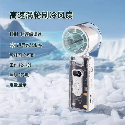 HOMEFISH Handheld High-Speed Cooling Fan Outdoor Transparent Mecha Fan USB Mini Desktop Turbine Ice Home Appliances Fan Peaceful Pleasures Health and Wellness