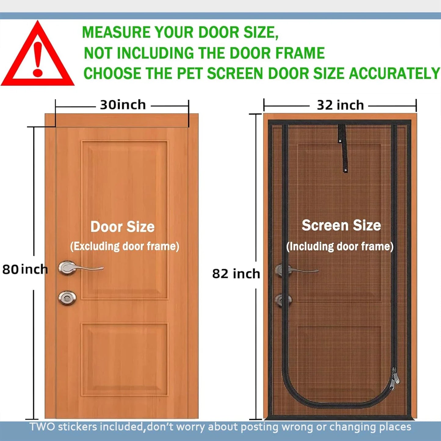 Heavy Duty Pet Screen Door 32x82" Scratch-Proof Mesh & Zipper