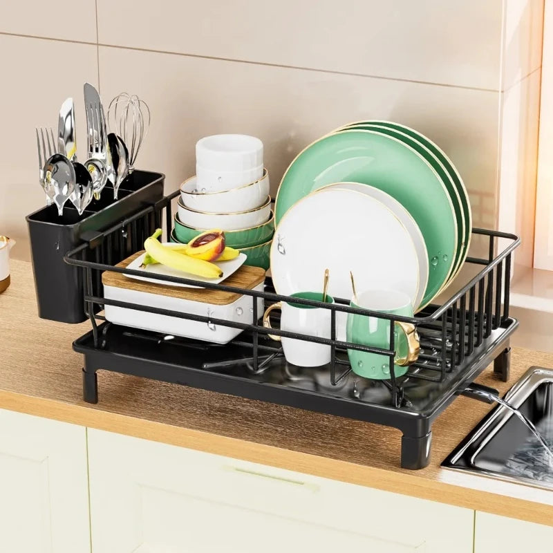 Iron Dish Drying Rack with Utensil Holder & Drainboard | Kitchen