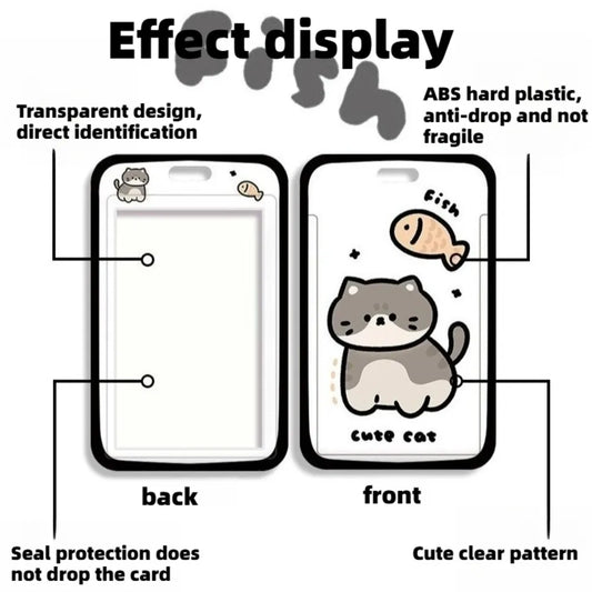 Cute Kitten Card Cover Student Cartoon ABS Sliding Card Bag Campus Card Meal Card Access Control Card Protective Case No Lanyard Peaceful Pleasures Health and Wellness