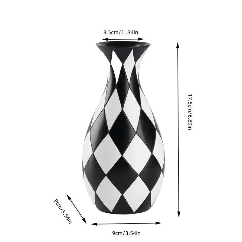 Black White Checkered Resin Vase | Modern Home Décor Accent