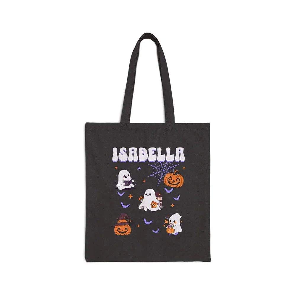 Personalized Halloween Ghost Pumpkin Canvas Tote Trick or Treat Bag