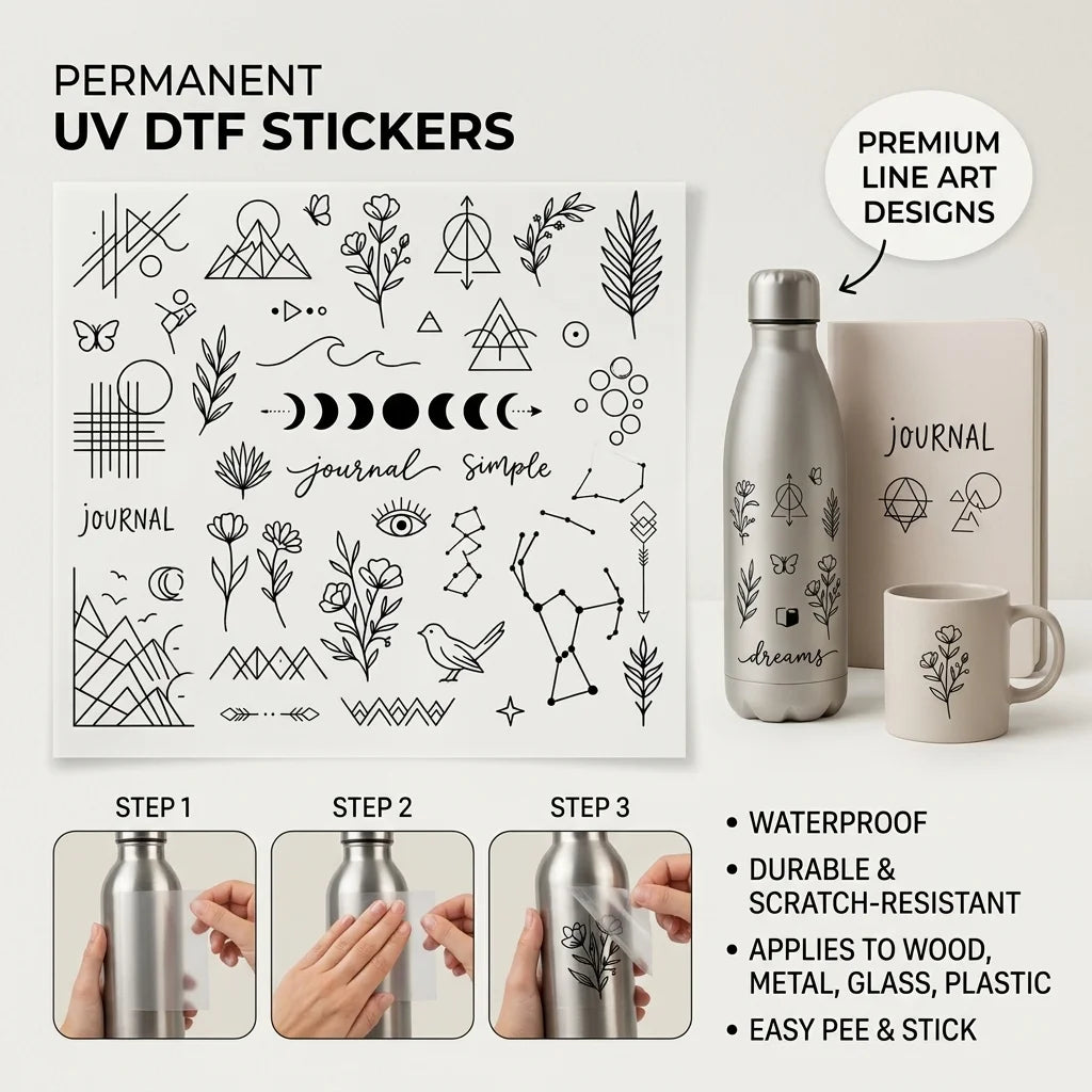 Minimalist Boho UV DTF Transfer Stickers | DIY Craft Decals