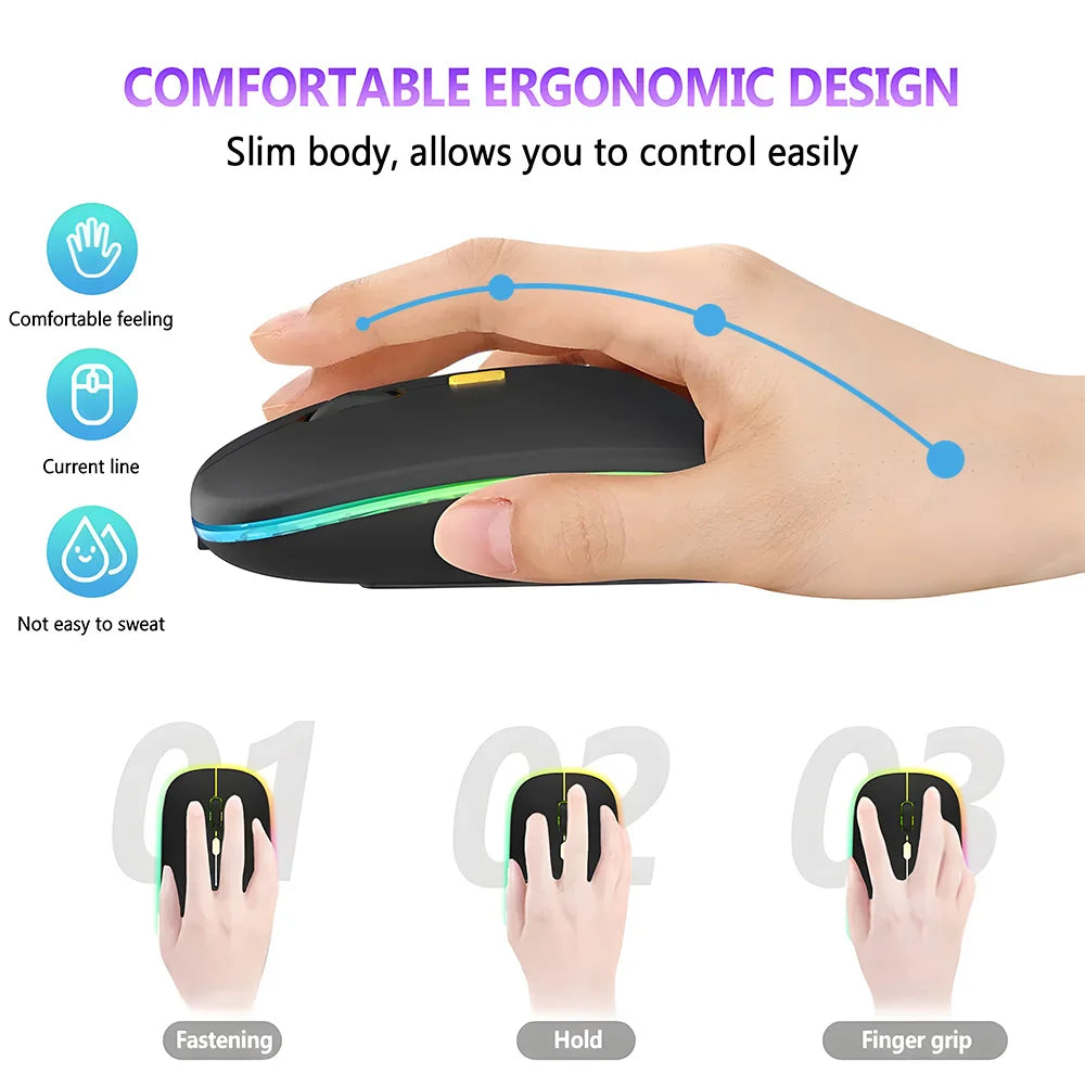 Wireless Mouse Slim Bluetooth-compatible 2.4G Computer Mice Portable Rechargeable Cordless Mouse for iPad Laptop Desktop Peaceful Pleasures Health and Wellness